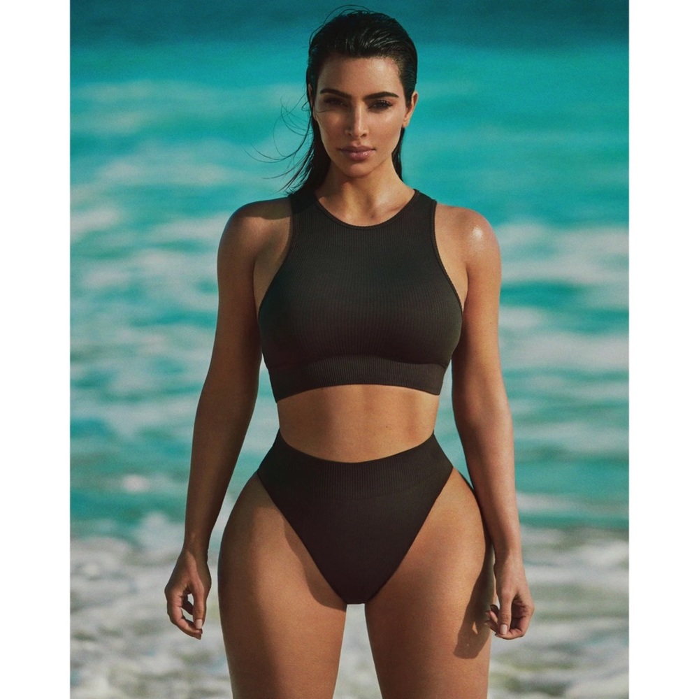 NWT Skims Ribbed High Neck Bra Top In Soot